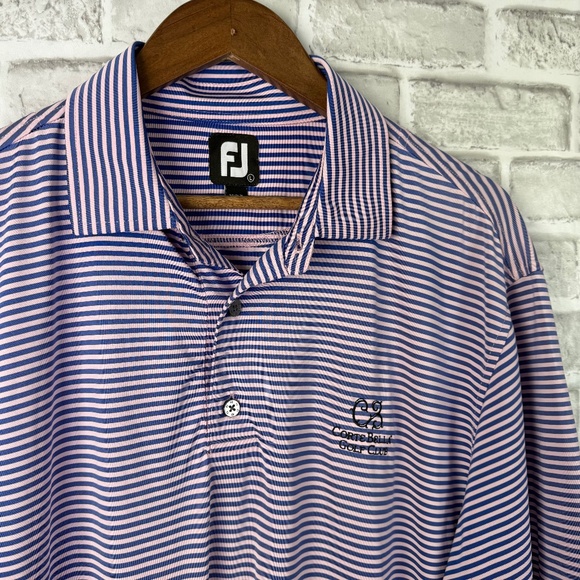 FootJoy FJ Light Pink & Blue Striped Performance Golf Polo Mens Large Stretch - Picture 1 of 7